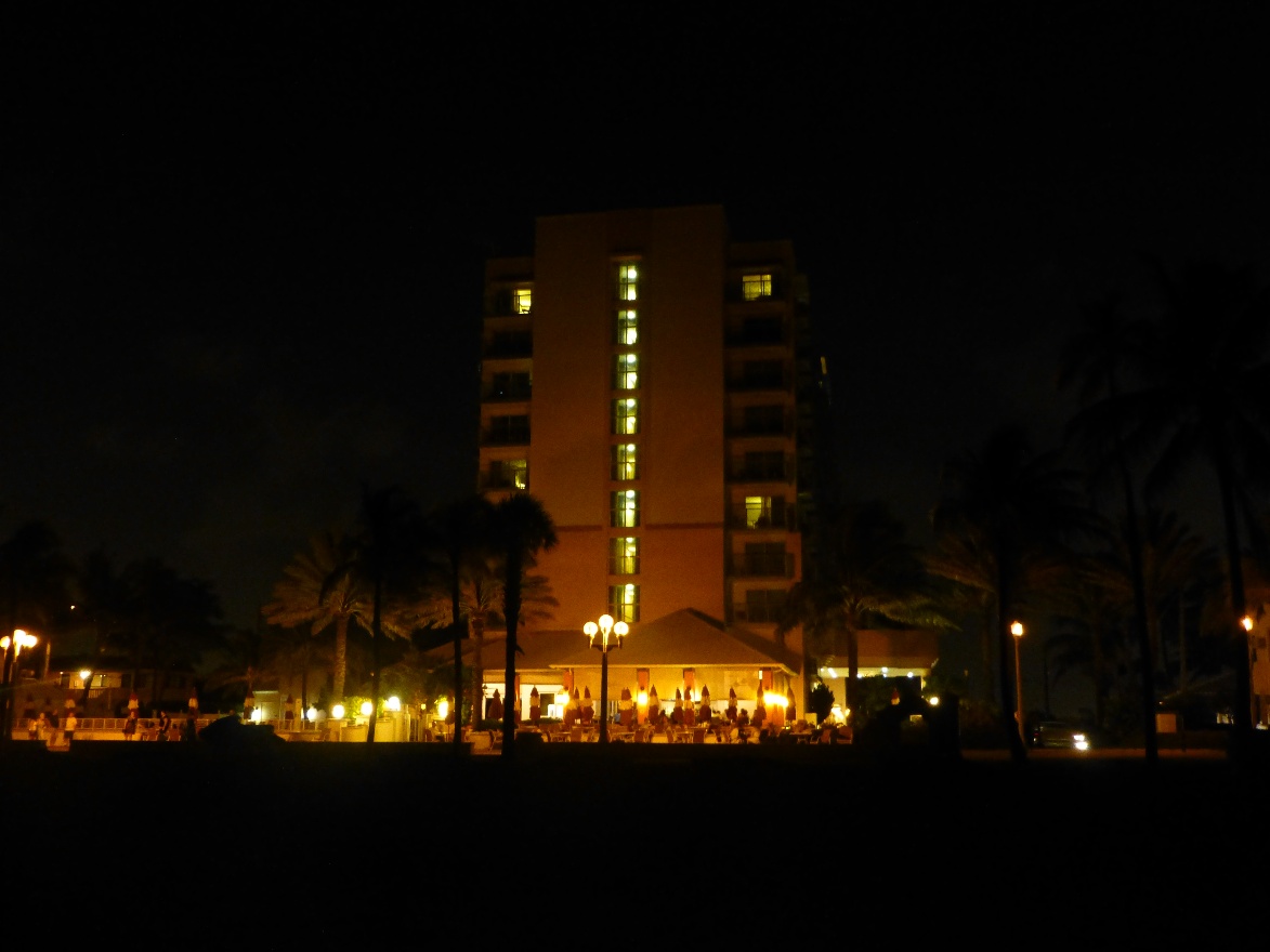 Our hotel at night