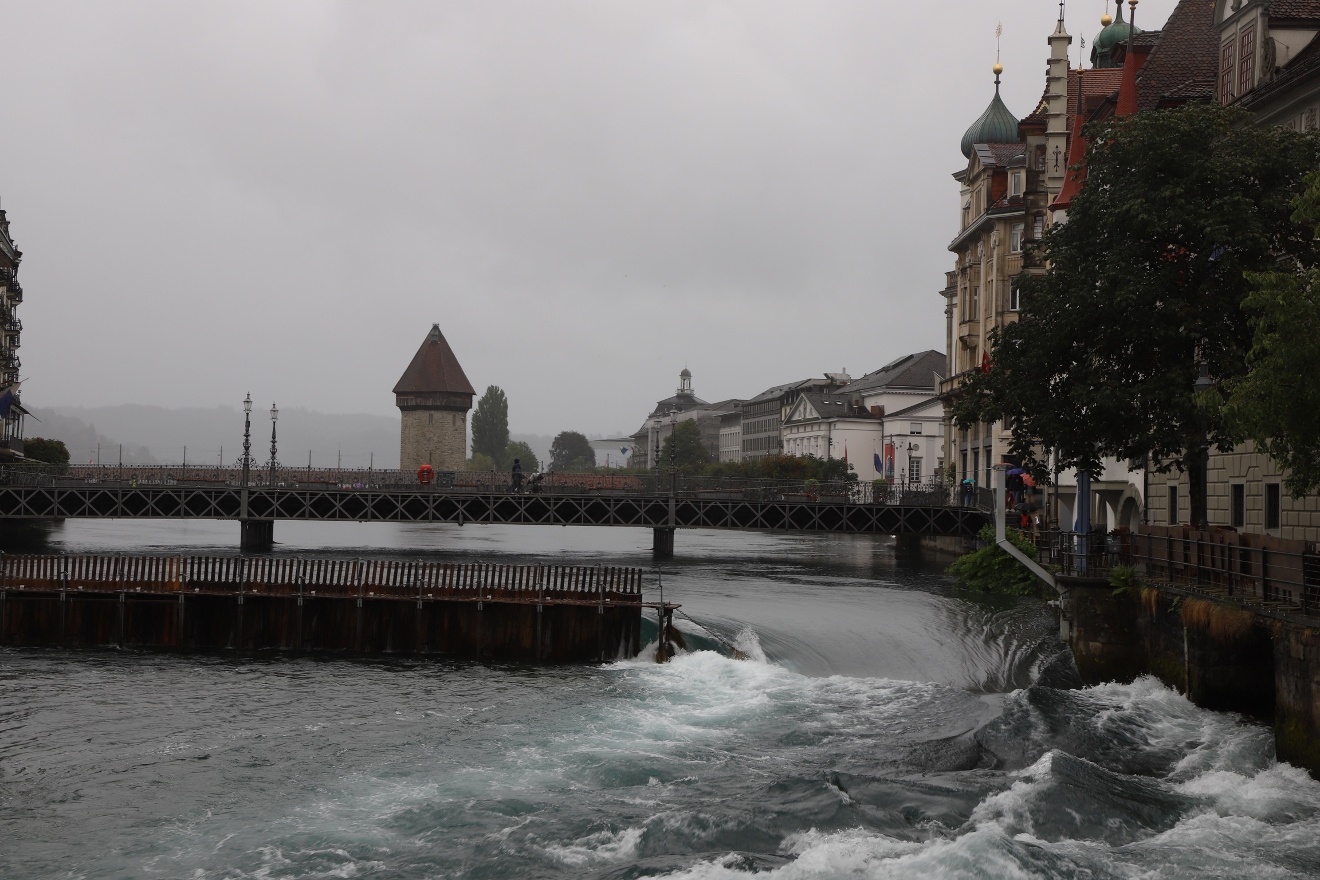 waterfall and Chapel Bridge